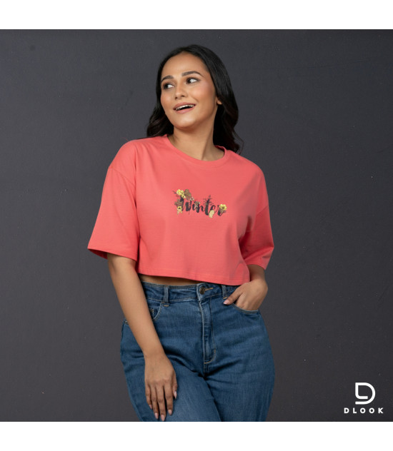 Ladies Graphic Oversize Crop Top Pink Ladies Graphic Oversize Crop Top Pink